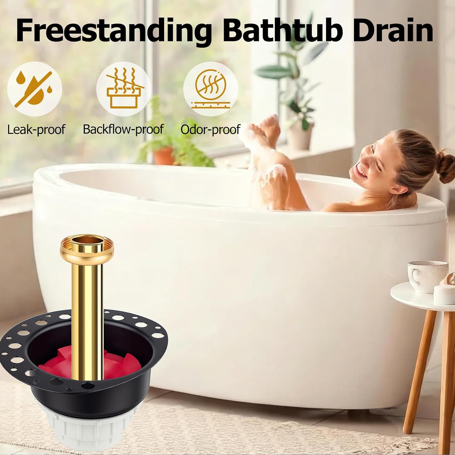 Freestanding Tub Drain Kit, Bathtub Drain Rough-in for Floor-Mounted Tub | Freestanding Bathtub Pipe with PVC Adapter & Brass Tail Pipes