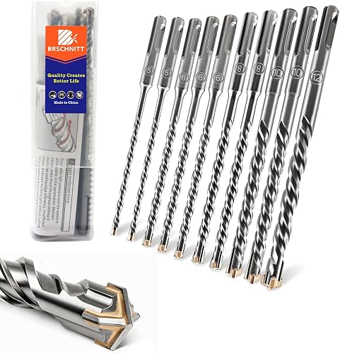 SDS Plus Carbide Cross Tip Concrete Drill Bit - 3/16"*2/1/4"*3/5/16"*2/3/8"*2/1/2" SDS-Plus Hammer Drill Set for Concrete, Brick, Stone & Masonry - 6" Length (10-Piece)