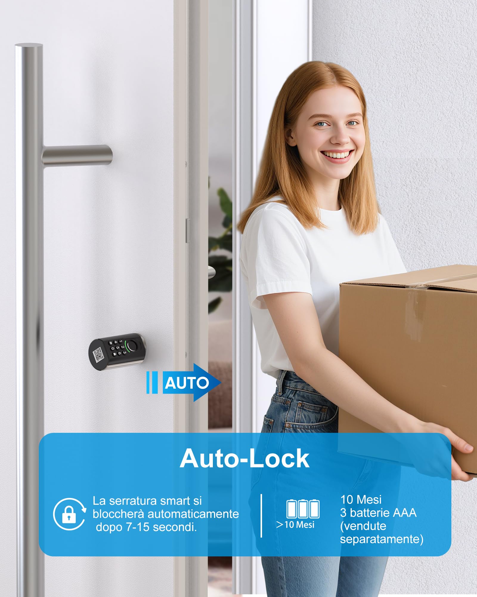 WELOCK ToucA71 Serratura Smart Porta Blindata,Serratura Impronta Digitale con Password,Carta RFID,APP e WiFi,serratura porta blindata Facile Installazione,Cilindro per porte da 60-90mm,Smart Lock IP65