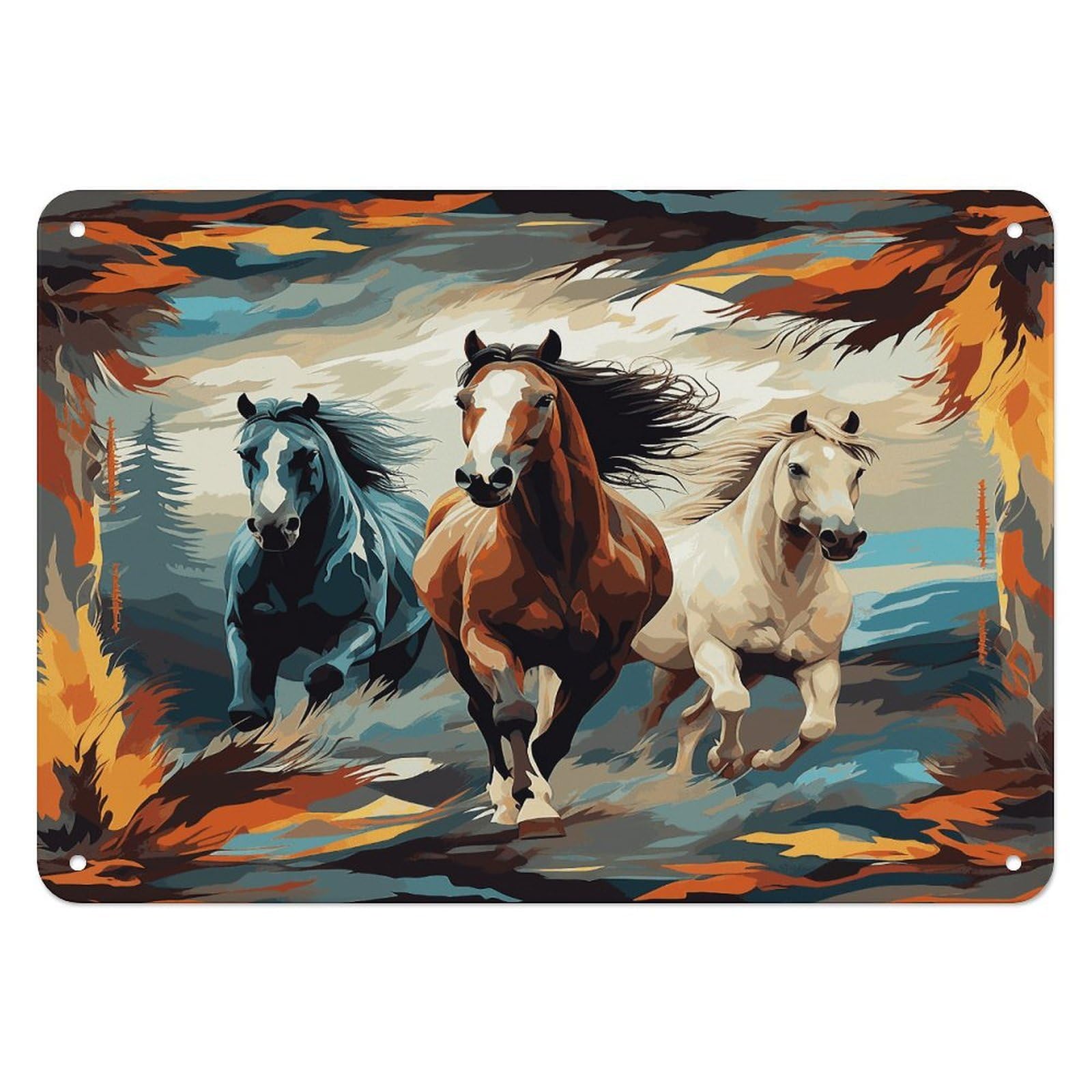 Btcowzrv Style A Pattern With Horses As A Background Metal Sign, 5.5" X 7.9" Tin Wall Decor, Wall Art Plaques For Home Wedding Decor Room Living Room Decoration