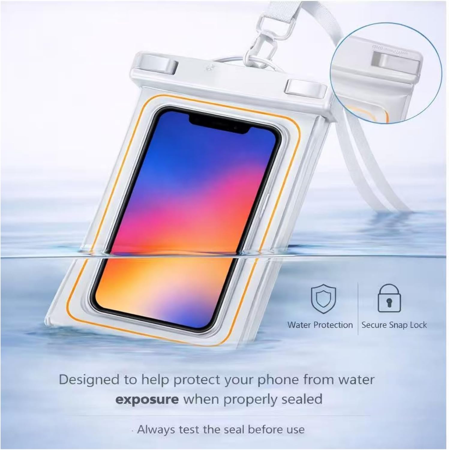 2-Pack IPX8 Floating Waterproof Phone Pouch, Dry Bag with Lanyard, Fits up to 7.2”, Compatible with iPhone 16/15/14/13 Pro Max, Galaxy S25/S24 Ultra, Pixel for Snorkeling, Kayaking (White-White)