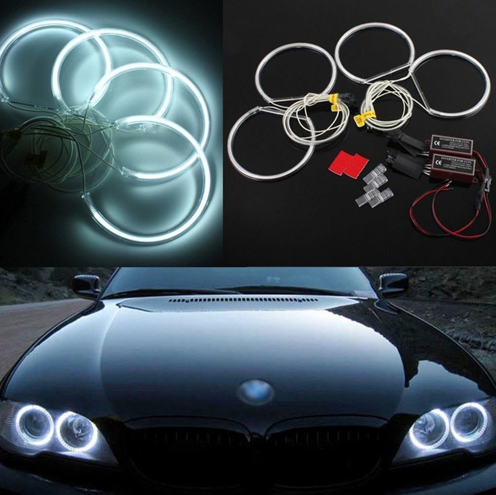 QiuKo 4pcs 131.5mm CCFL Angel Eyes Halo Rings Kits 6000K 16W CCFL Rings for BMW E36 E46 E39 E38 Headlight with White Color