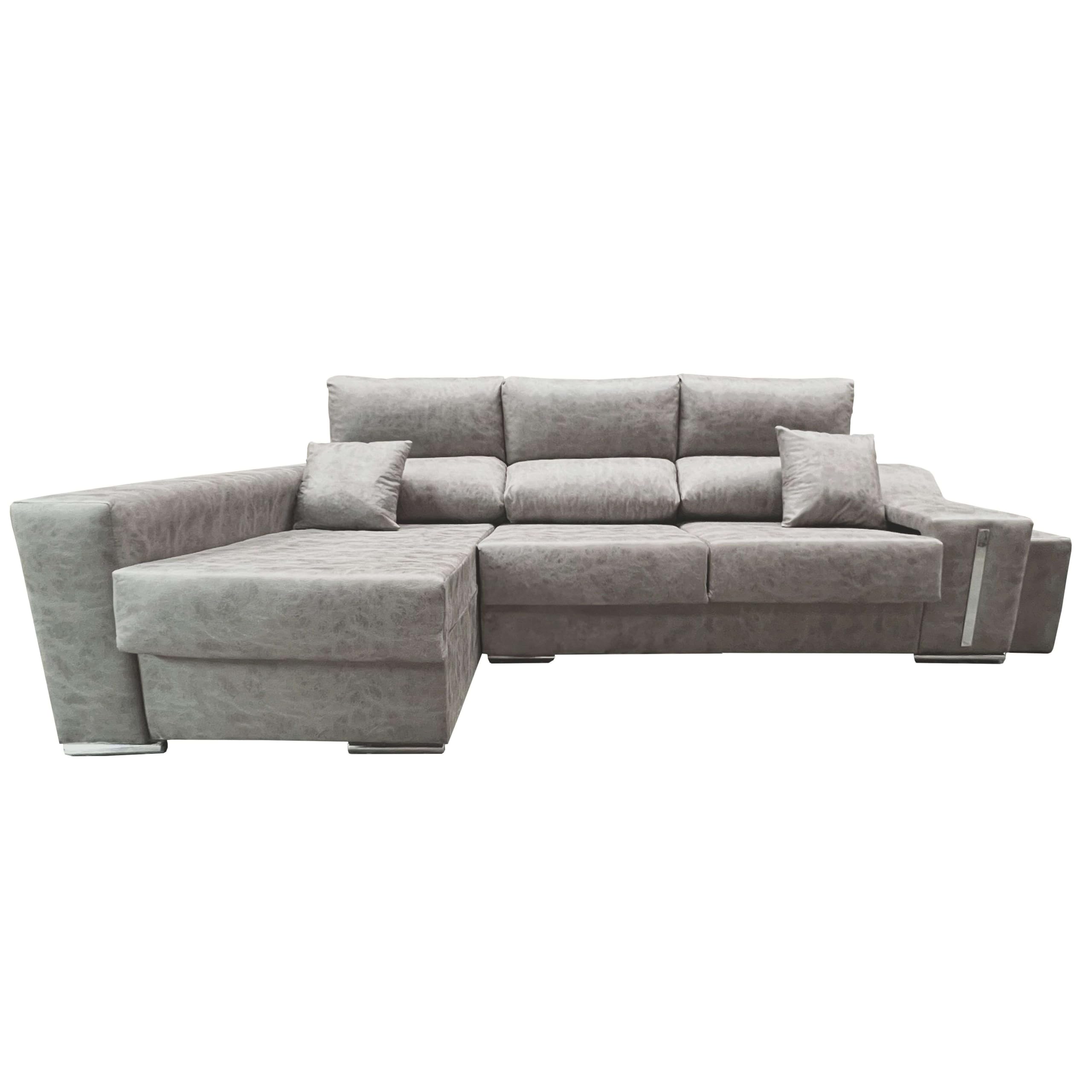 Miroytengo Sofá Chaise Longue Oscar Izquierda 3 Plazas, Arcón, 2 Puffs, Asientos Extensibles Gris Cemento 263 cm