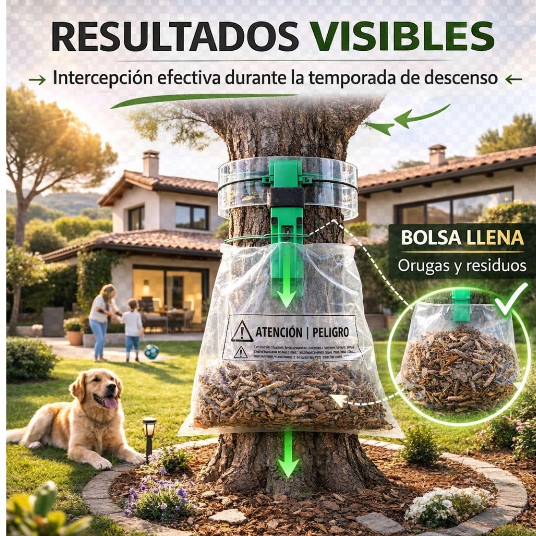 Trampa Procesionaria del Pino Profesional | Kit Completo + guia Instalación | hasta 140 cm de Perímetro | Sistema Ecológico de Alta Eficacia contra la Oruga Procesionaria (ECOLOGICO, 1.0, Unidad)