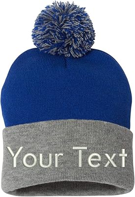 INK STITCH Sp15 Pom Pom Customized Custom Beanies - 28 Colors (Royal/Grey)