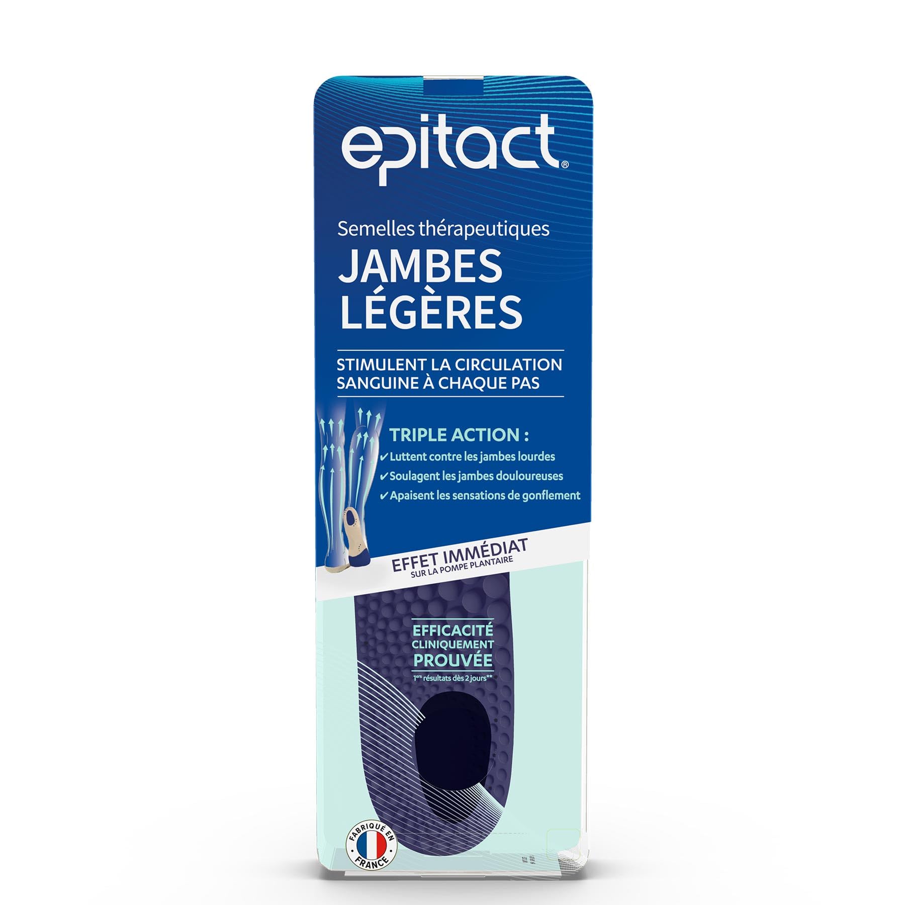 EPITACT | Semelles Thérapeutiques Jambes Légères | Soulagent les Jambes Lourdes et Douloureuses Dès 2 Jours | Stimulent la Circulation Sanguine dans les Jambes | Effet Massant (M (39-41))