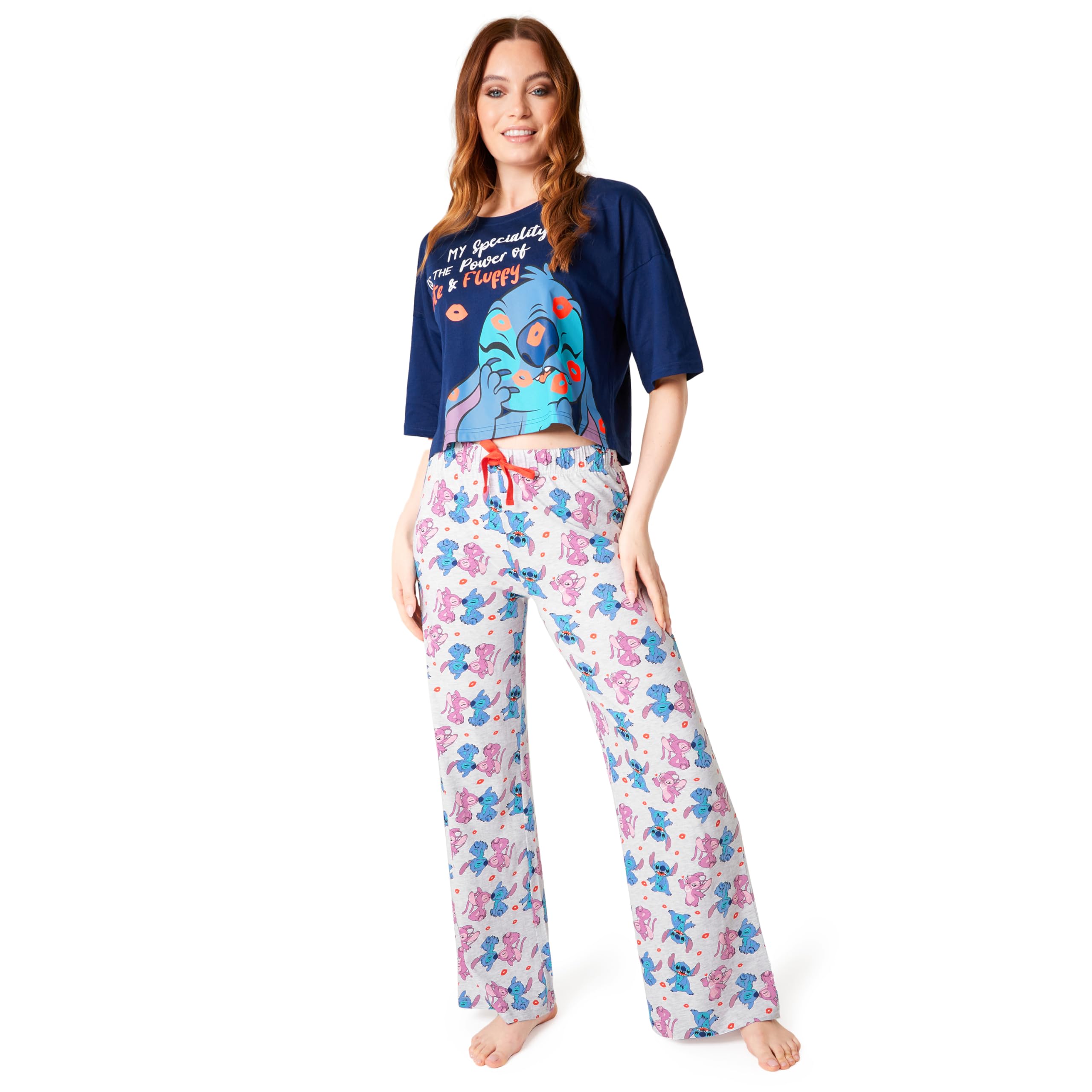 Disney Stitch Womens Pyjamas Set, Cosy Nightwear Long PJs Comfy Loungewear for Adults Teenagers, Stitch Gifts for Women (Navy Stitch, L)