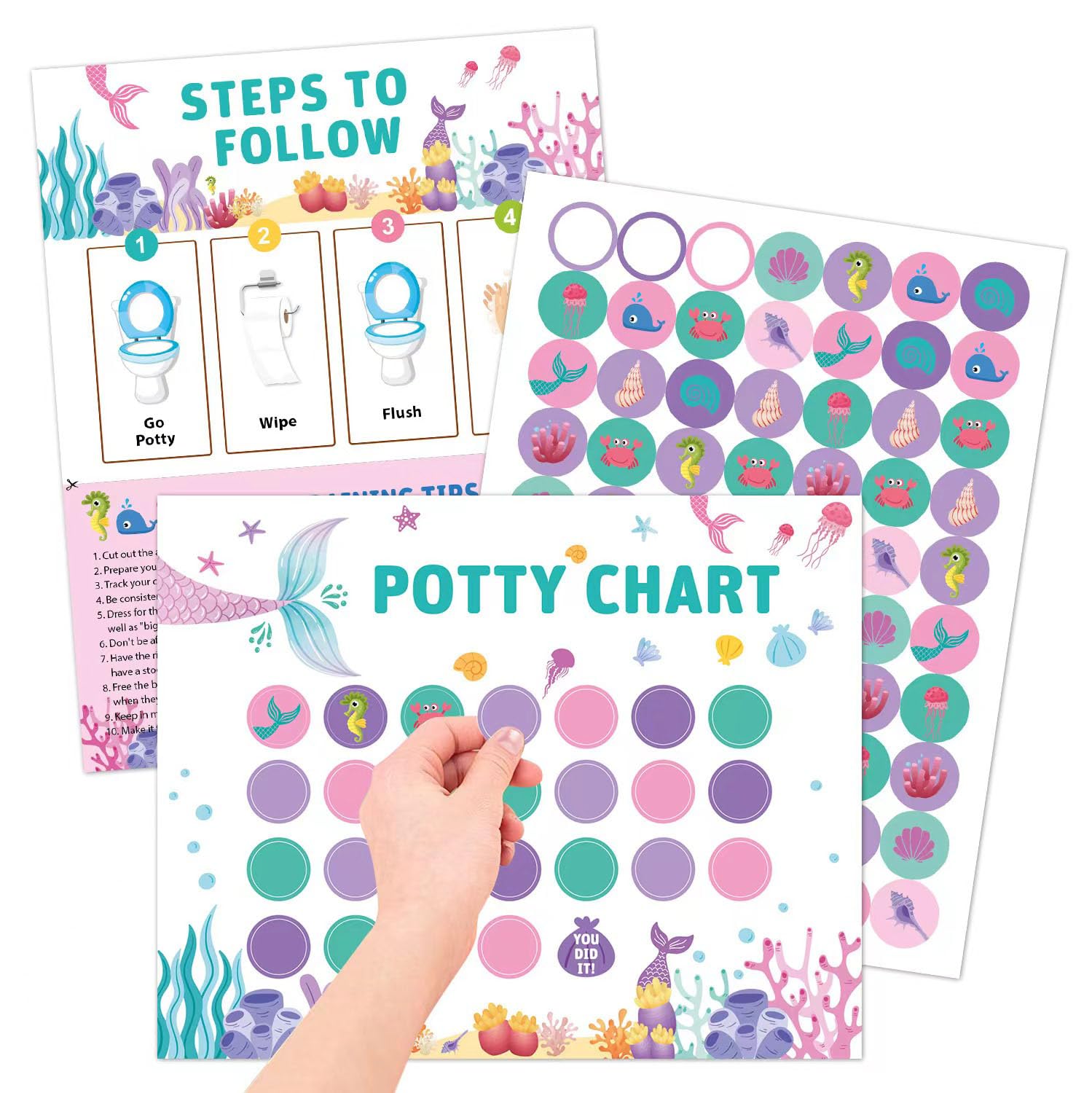 Potty Training Chart for Toddlers - Sticker Chart for Boys With Marine Animal Series - Kids Potty Sticker Chart