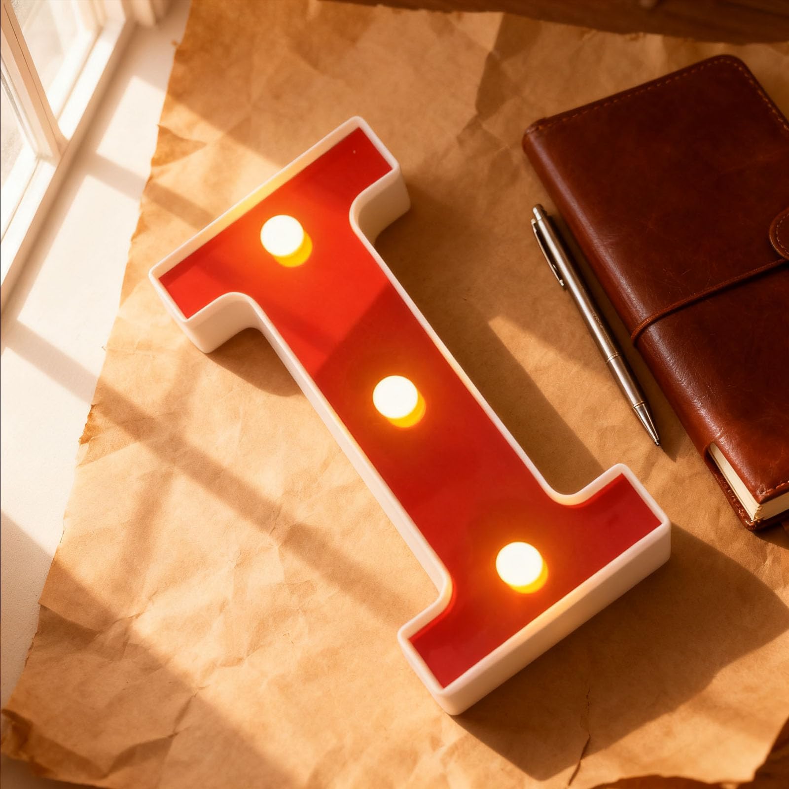 Letter I Sign Lights Battery Powered Decoration Table Lamp Red LED Night Light forLibrary Reading Area, Children'S Room, DIY Thanksgiving(6.26"*3.07"*1.18") — image 1