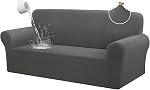 HDCAXKJ 100% Waterproof Couch Cover Stretch 3 Seater Sofa Cover Universal Jacquard Sofa Slip Cover 3 Seat for Cats Pet Soft Anti Scratch Furniture Protector with Elastic Bands (Dark Gray, Large)