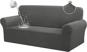 HDCAXKJ 100% Waterproof Couch Cover Stretch 3 Seater Sofa Cover Universal Jacquard Sofa Slip Cover 3 Seat for Cats Pet Soft Anti Scratch Furniture Protector with Elastic Bands (Dark Gray, Large)