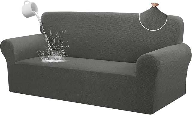 HDCAXKJ 100% Waterproof Couch Cover Stretch 3 Seater Sofa Cover Universal Jacquard Sofa Slip Cover 3 Seat for Cats Pet Soft Anti Scratch Furniture Protector with Elastic Bands (Dark Gray, Large)