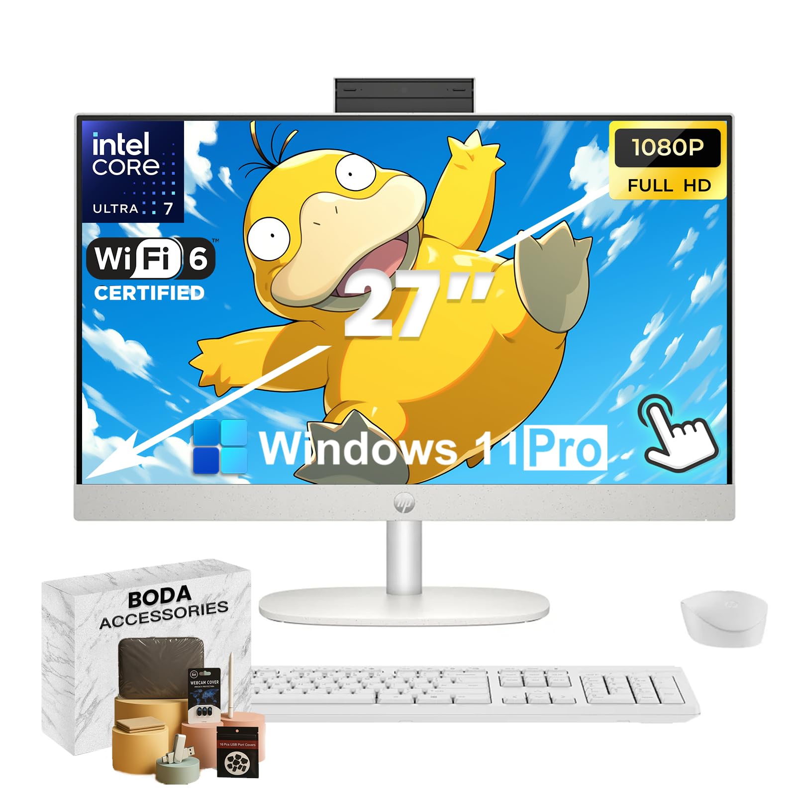 HP 27-inch All-in-One Desktop Computer - Intel 12-Cores Ultra 7-155U • 32GB DDR5 RAM, 2TB SSD • FHD Touchscreen Display • Intel UHD Graphics • Windows