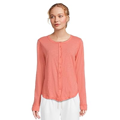 Mod o doc Long Sleeve Exposed Seams Button Up Slim Cardigan Women