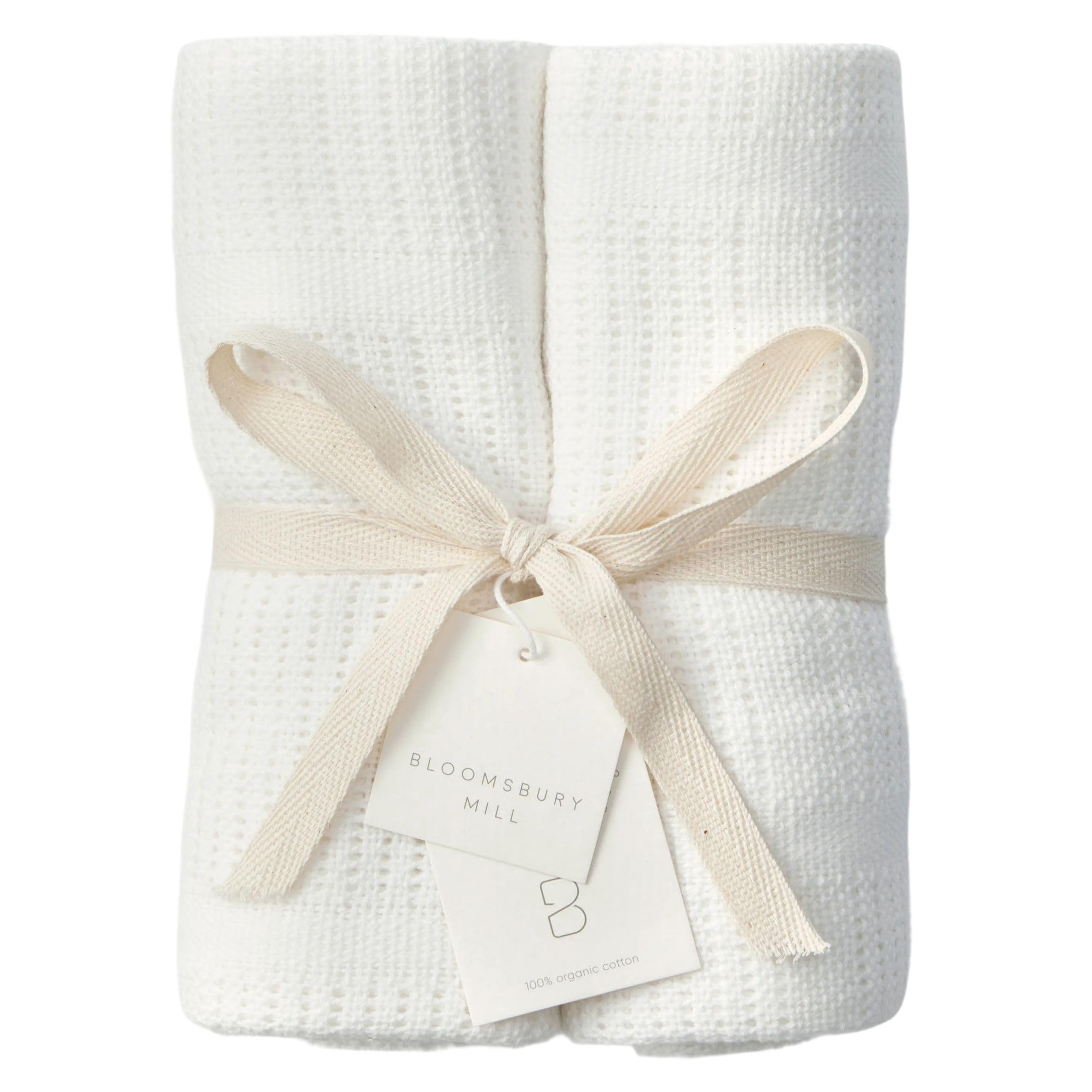 Bloomsbury Mill - Cellular Blankets Baby - 100% Organic Cotton - 2 Pack - Cloud - White - Newborn Essentials - Soft Breathable Baby Blankets for Pram, Cot, Moses Basket - 75x95cm