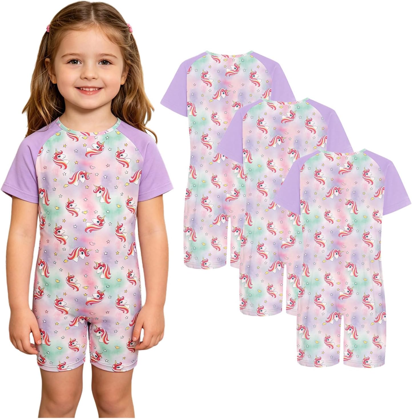 Girls Boys 3 Pack Adaptive Clothing for Special Needs Kids Anti-strip Romper Short Sleeve & Leg Jumpsuit