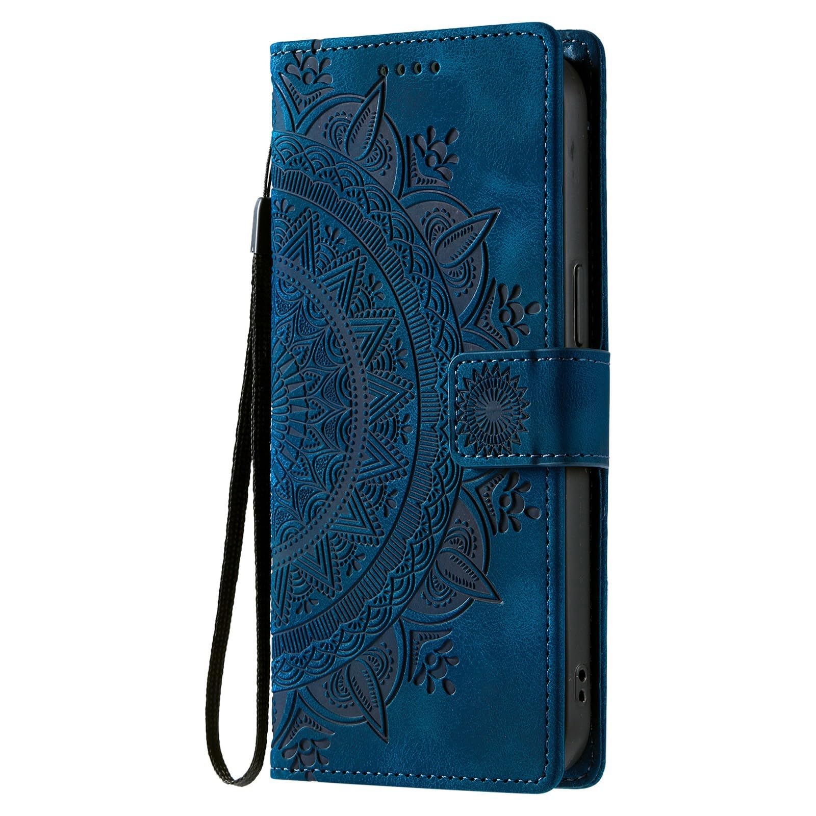 Étui portefeuille en cuir Google Pixel 7 Pro avec gravure florale bleue
