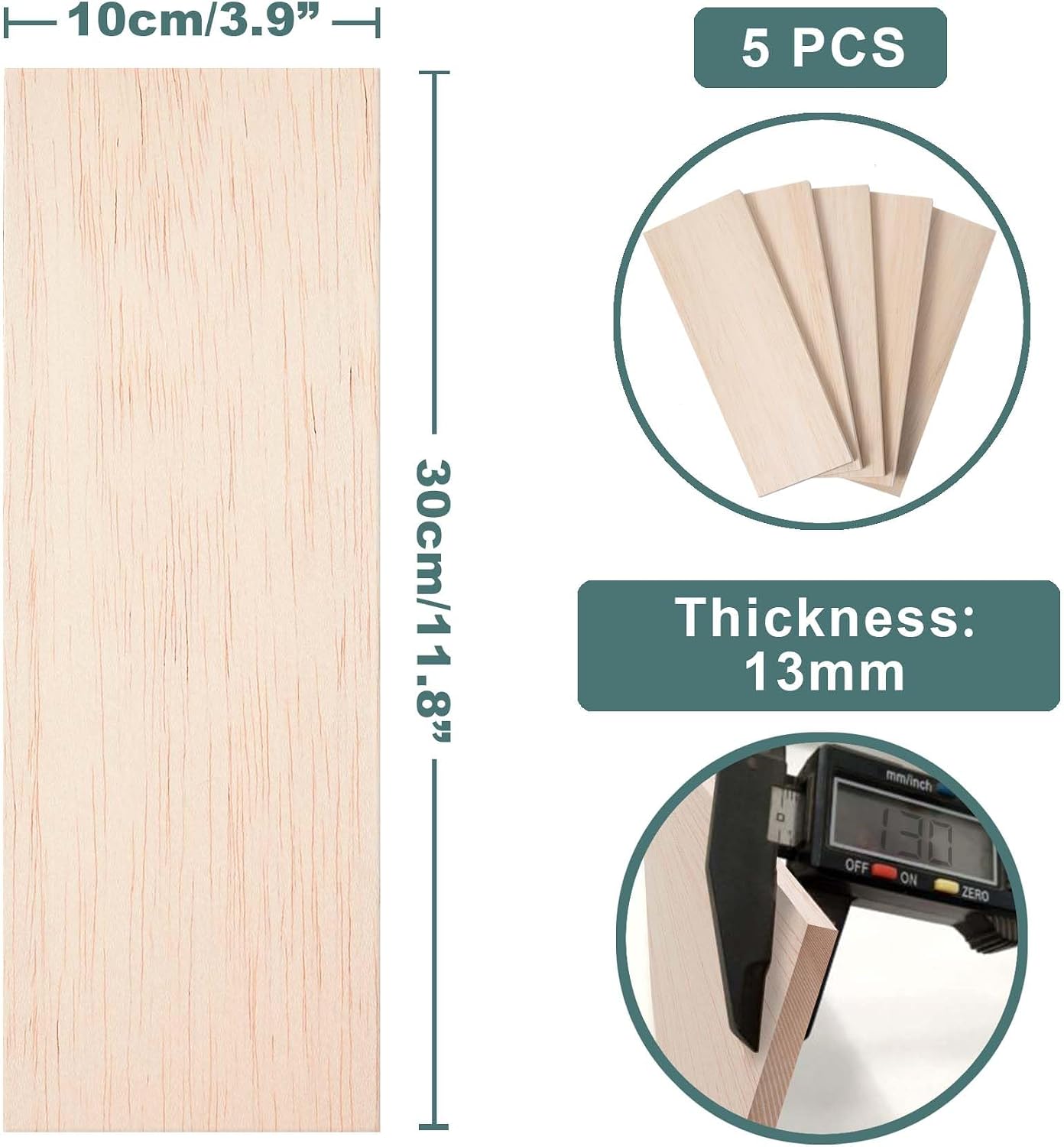 Balsa Wood Sheets 1/2" Inch Thick 12" x 4" Unfinished Wooden Board by Craftiff (5 Pack)