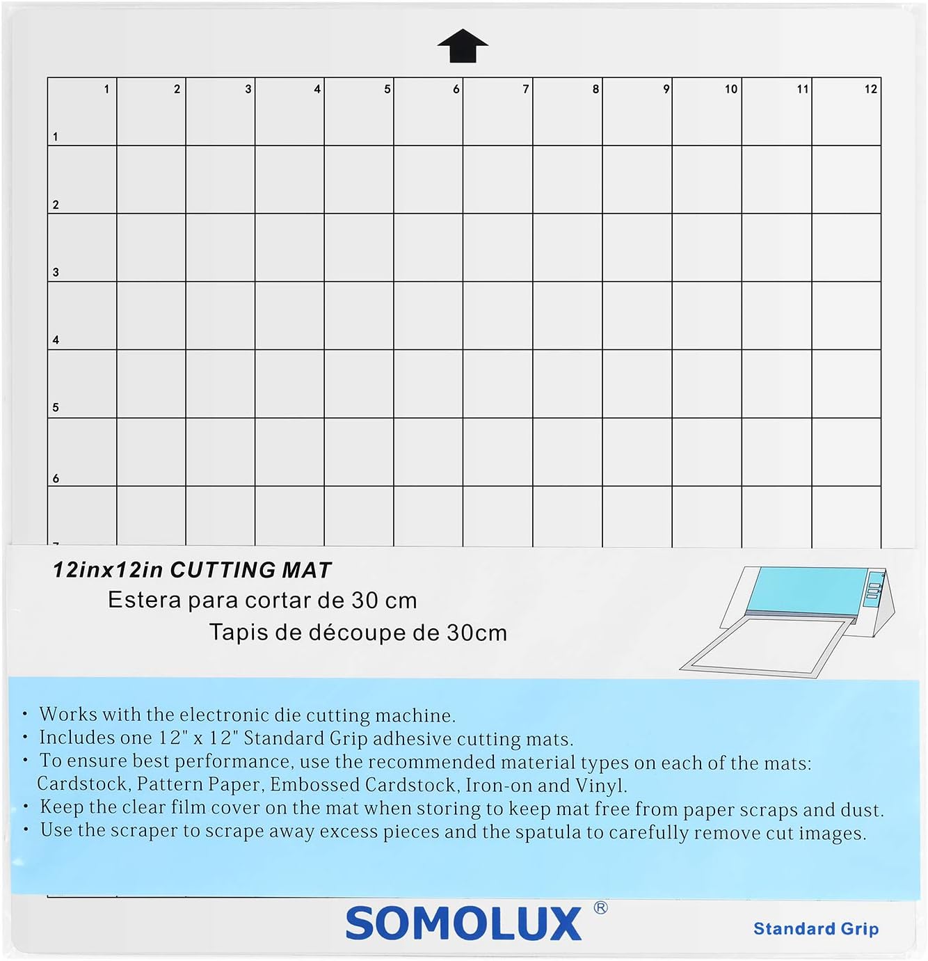 SOMOLUX Standard-Grip Adhesive Cutting Mat 3 Pack for Cameo 1, 2, 3 Explore Air 1, 2 Die Cutting Machine, 12x12 Inch Clear