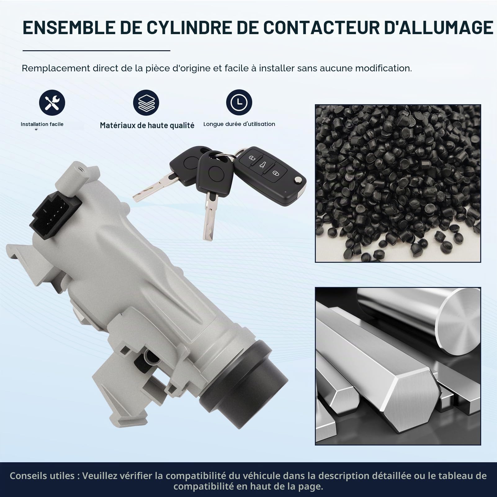 1K0905851B Neiman Interrupteur d'allumage avec 2 Clés+1 Télécommande pour A3 Q3 TT Golf PLUS 5 6 Caddy EOS Touran Tiguan Beetle Scirocco Seat Altea Leon Octavia 1k0905841