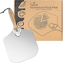 Topest Metal Pizza Peel 12x14 Inch – Aluminium Pizza Paddle with Foldable Wooden Handle for Easy Storage Pizza Oven Accessories [Suitable for Baking Homemade Pizza & Bread] Silver