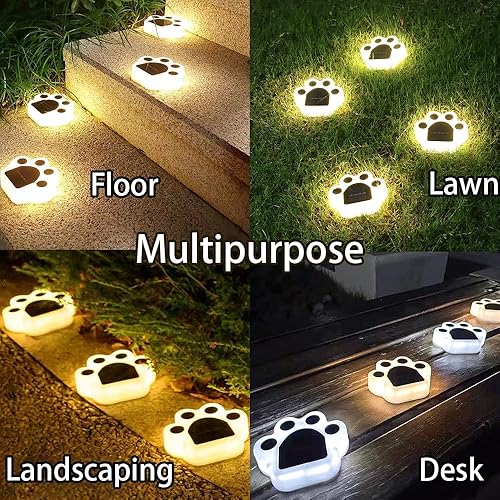 Miniatura 7 de Paquete de 4 bonitas luces solares con estampado de patas, luces impermeables para jardín al aire libre, luces LED de patio de animales para jardín,