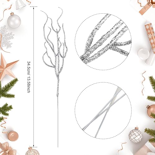 Miniatura 8 de Jutom 30 piezas de palillos de árbol de Navidad con purpurina de 13.7 x 2.7 pulgadas, ramas de relleno de árbol de Navidad, ramas de árbol de
