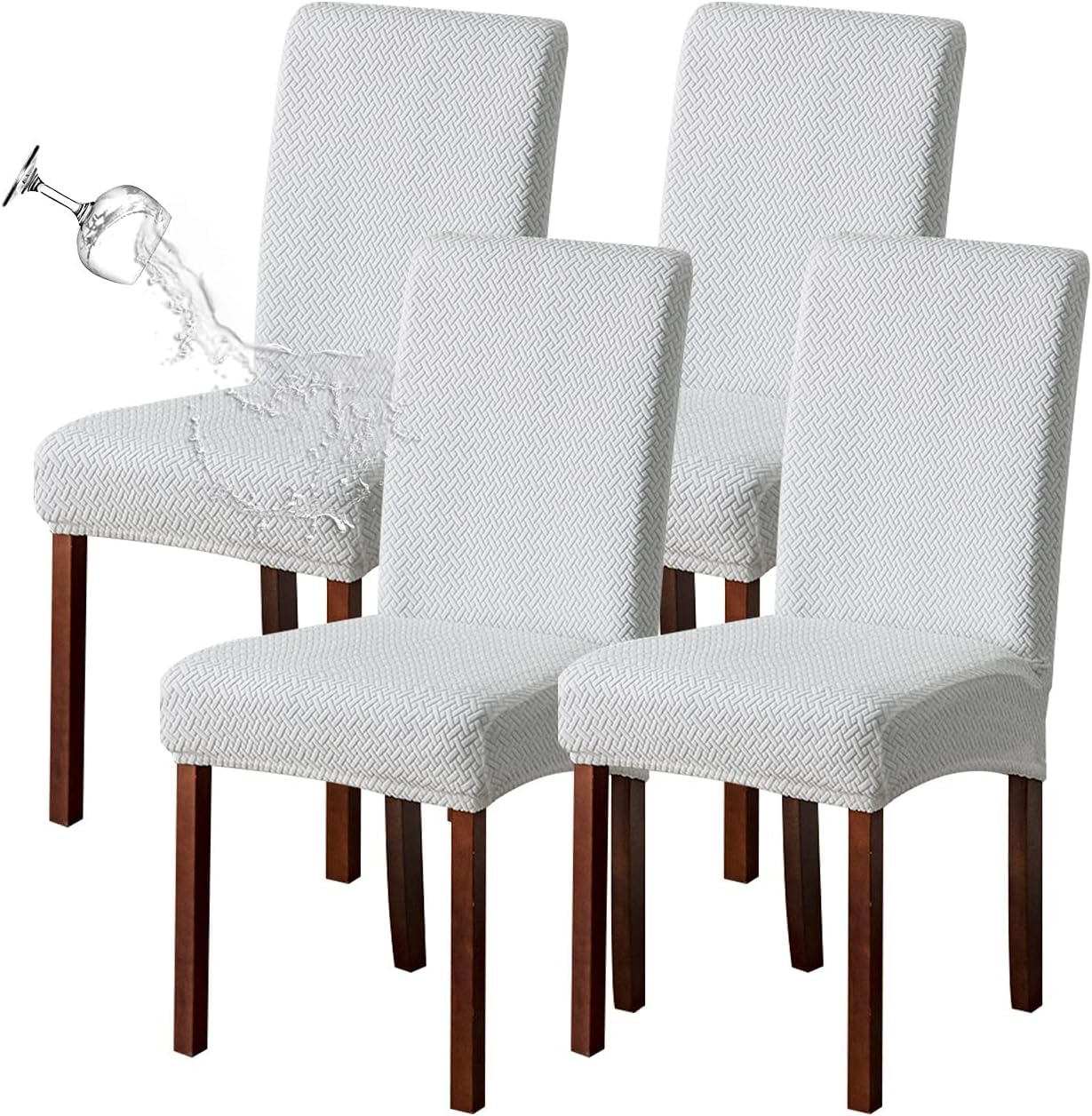 KELUINA Stretch Water-Repellent Twill Jacquard Dining Room Chair Covers Home Decor Chair Covers for Dining Room Chairs Restaurant Hotel Ceremony (White, Pack of 4) โ image 1