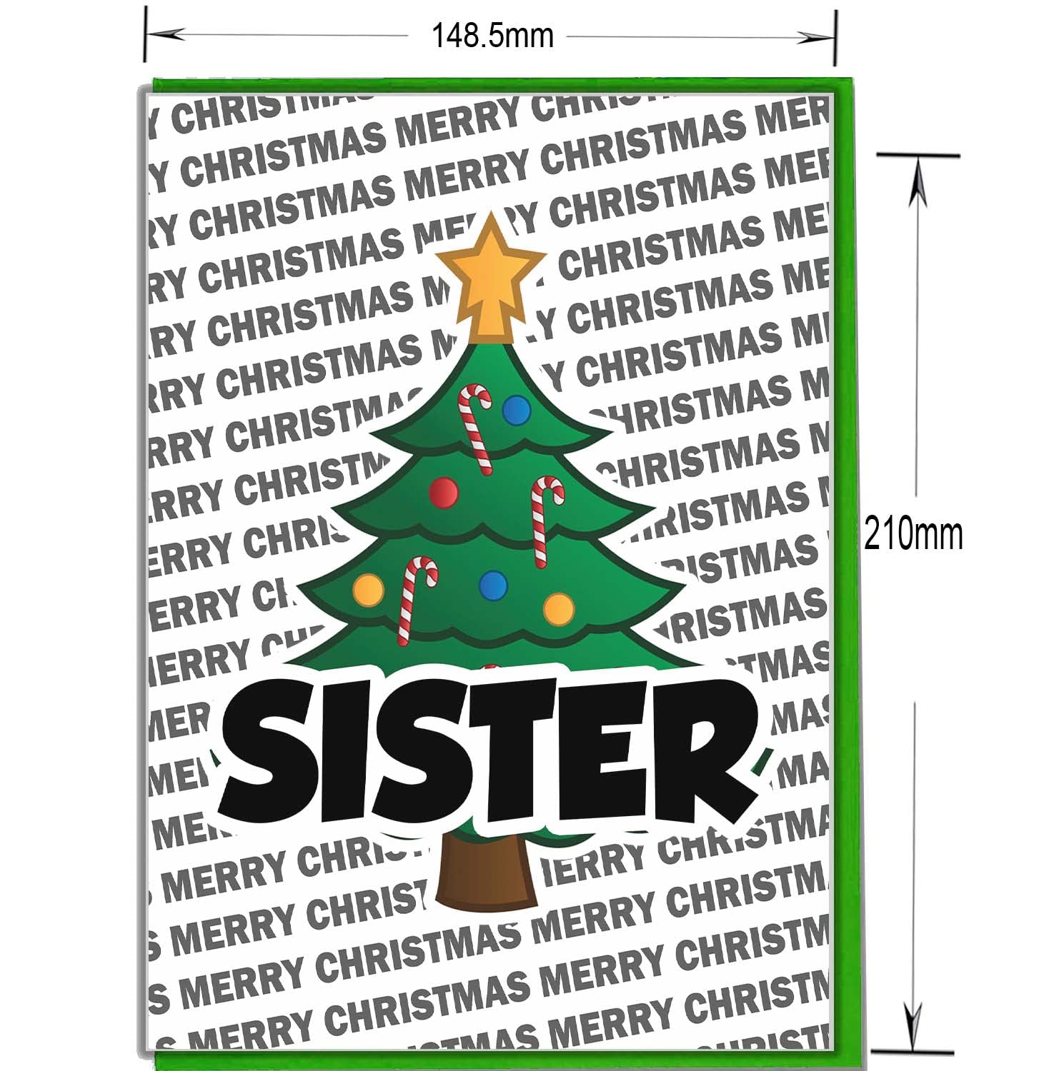 Second Ave Weihnachtskarte Für Schwester – Quadratisch 14,5 Cm, Weihnachtshaus-Motiv, Inkl. Umschlag