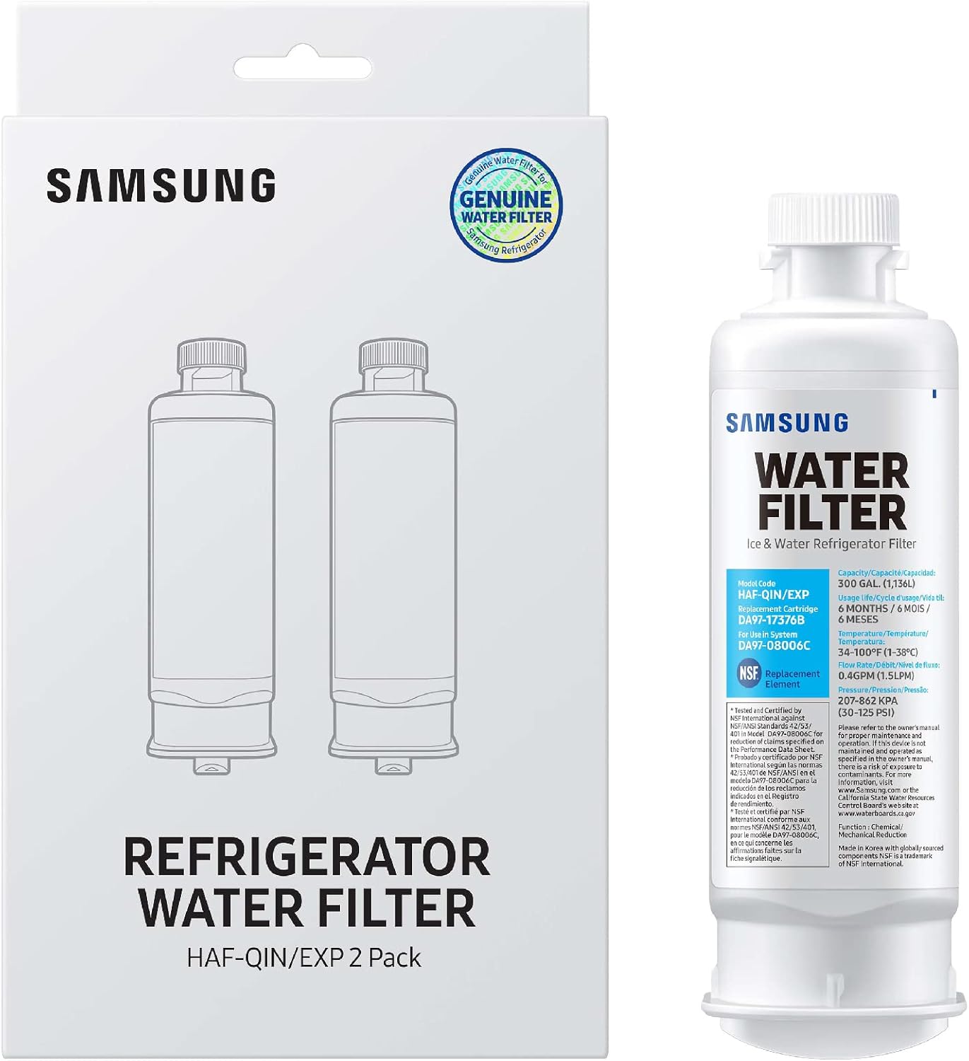 Samsung HAF-QIN-2P/EXP Genuine Refrigerator Water Filter, Reduces 99% of Harmful Contaminants for Clean, Clear Drinking Water, 6-Month Life, Easy Install, Pack of 2 - Image 4