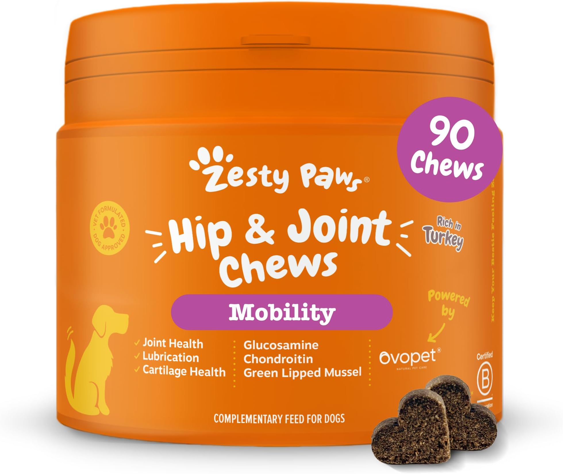 Hip & Joint Chews for Dogs | Supports Joint Flexibility, Mobility, Healthy Cartilage & Helps Soothe Stiff Joints | With Glucosamine, Chondroitin, Green-Lipped Mussel | Daily Use | 90 Chews