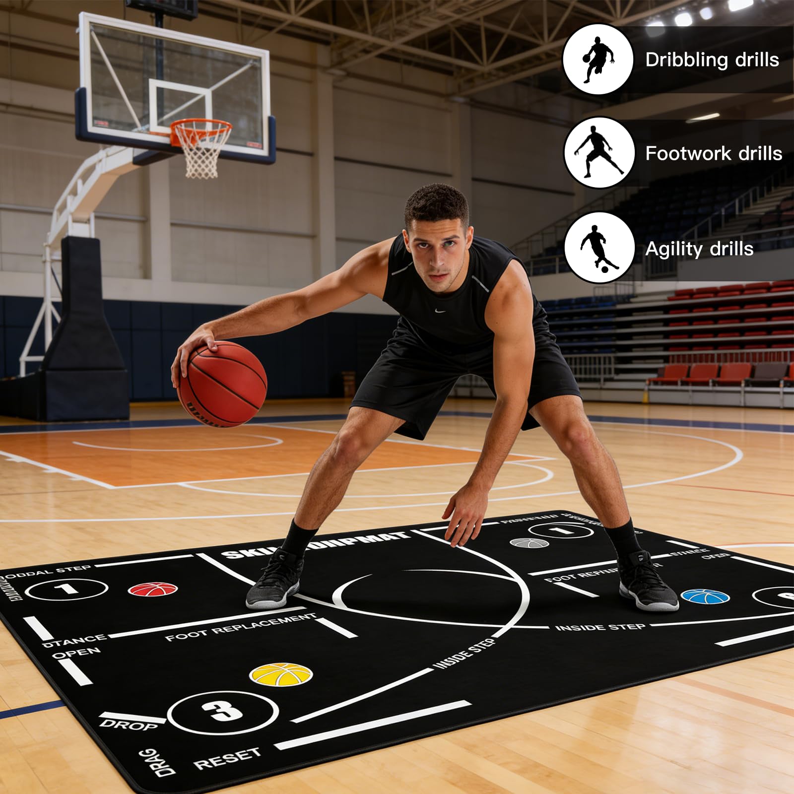 Esterilla de entrenamiento de baloncesto, 120 × 80 cm, antideslizante, para entrenamiento de pies y regateo, silencioso, gran formato para entrenamiento de pasos de baloncesto, interior y exterior