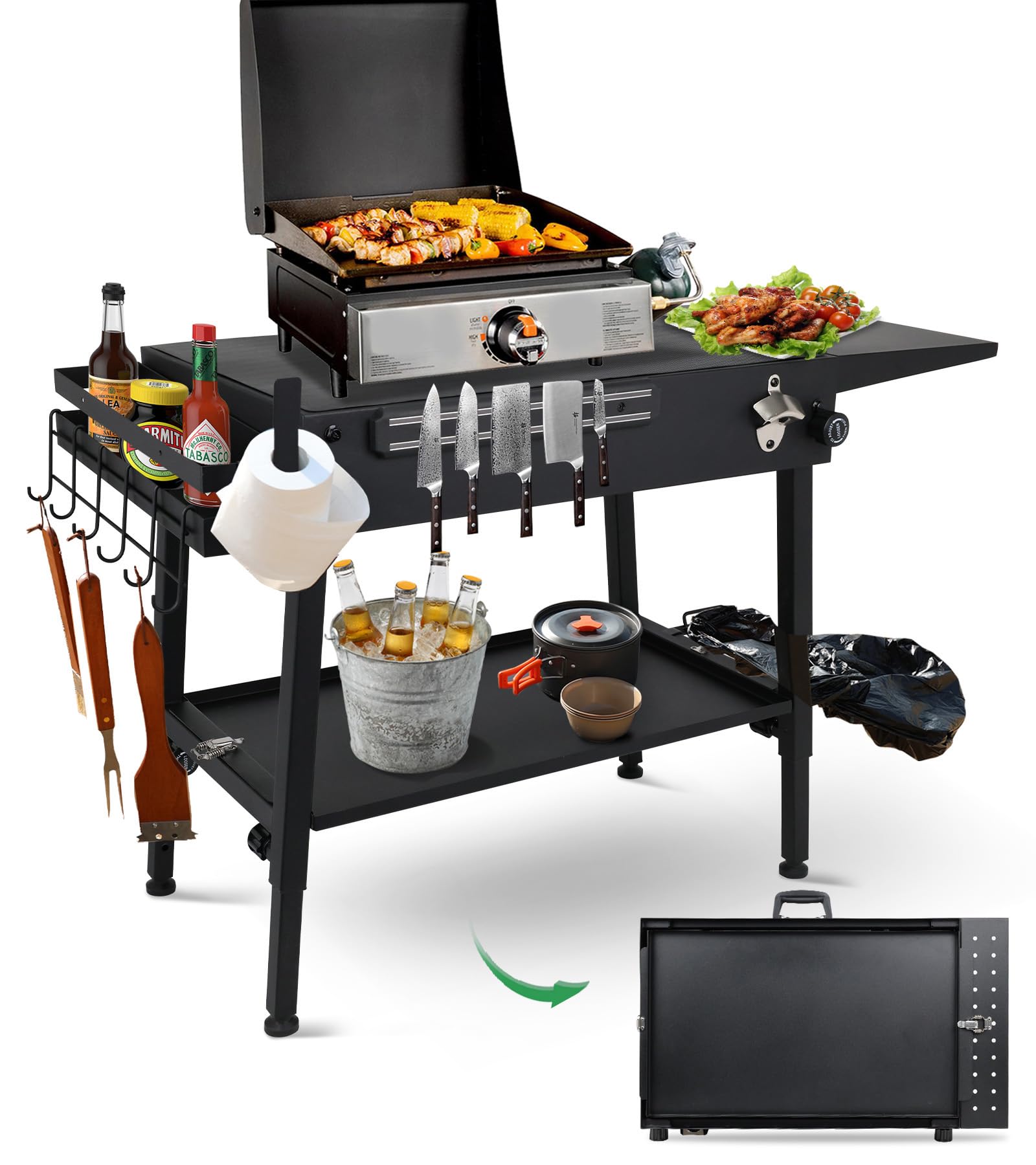 ELITEWILL Griddle Stand with Wheels Portable Outdoor Grill Table Fit for Blackstone 17 Inch Or 22 Inch Griddle Foldable Cart Table Suitable for Travel/Camping and Outdoor Meals