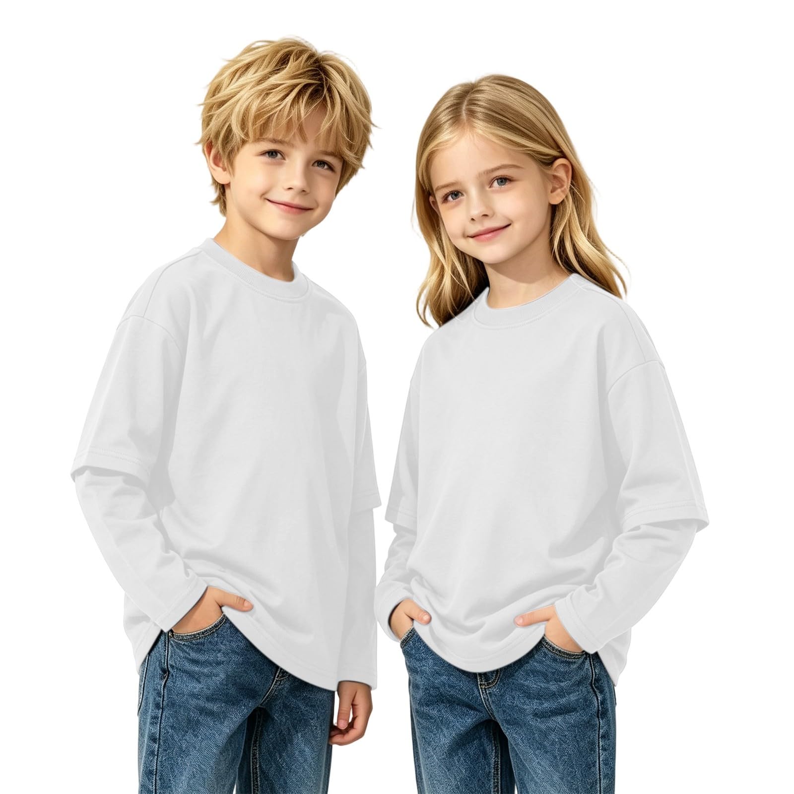Maglietta a maniche lunghe unisex per bambini, tinta unita | T-shirt in cotone morbido e confortevole per ragazzi e ragazze casual girocollo traspirante magliette sportive autunno top