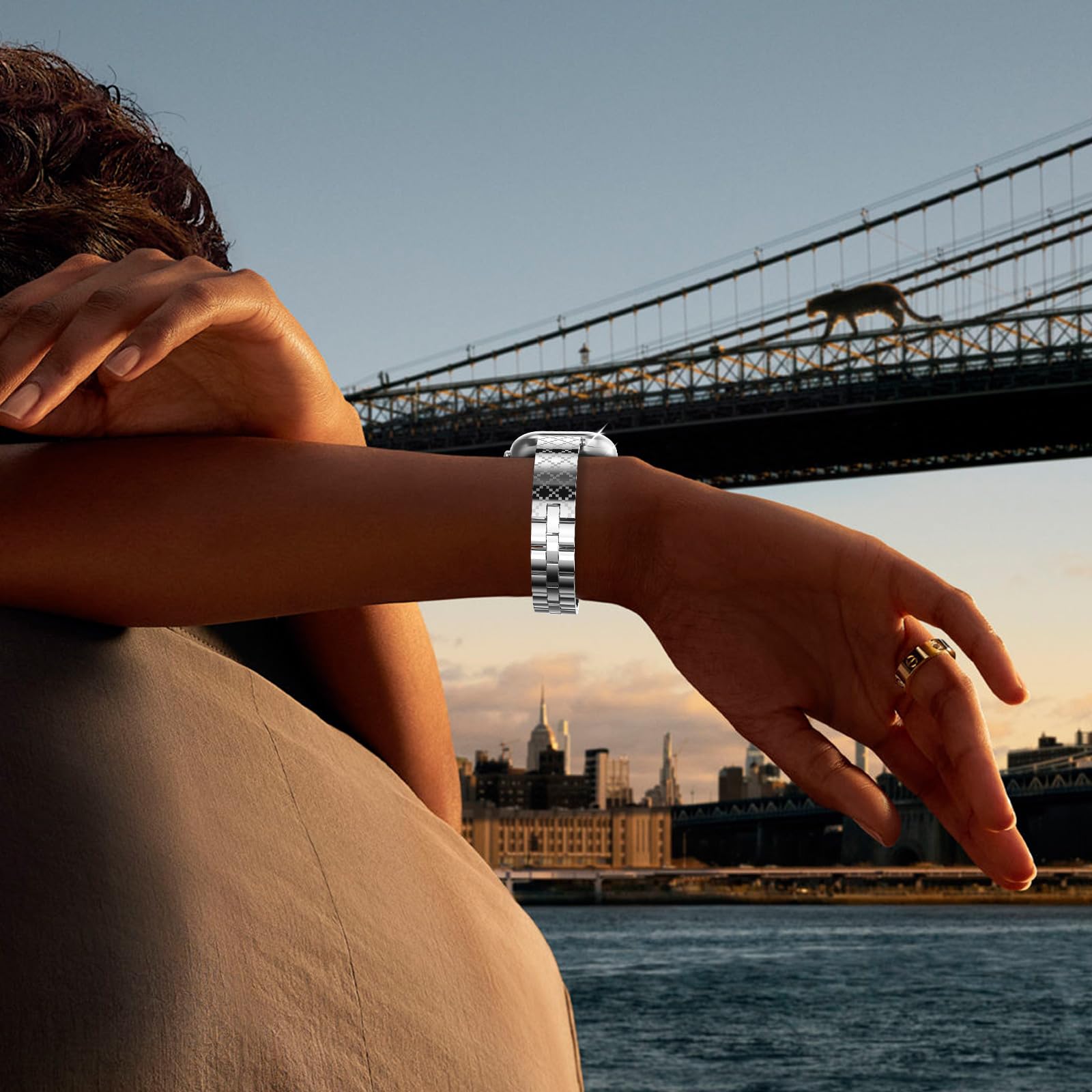 NewWays Bracelet fin compatible avec Apple Watch 38 mm, 40 mm, 41 mm, 42 mm, 44 mm, 45 mm, 46 mm, 49 mm pour femme, bracelet fin habillé en acier inoxydable pour iWatch Series 11 10 9 8 7 6 5 4 SE