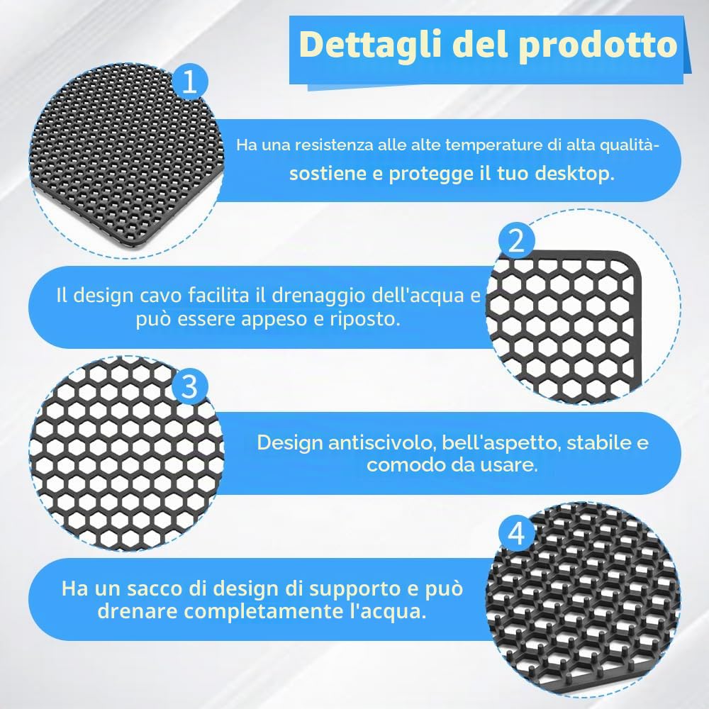 NAROSEBE Tappetino per Lavello in Silicone 30,5*30,5cm Tappetini per Lavello da Cucina con Foro di Scarico Tappetino per Scolapiatti in Silicone Tappetino in Rete Antiscivolo (Grigio, 30,5 x 30,5 cm)
