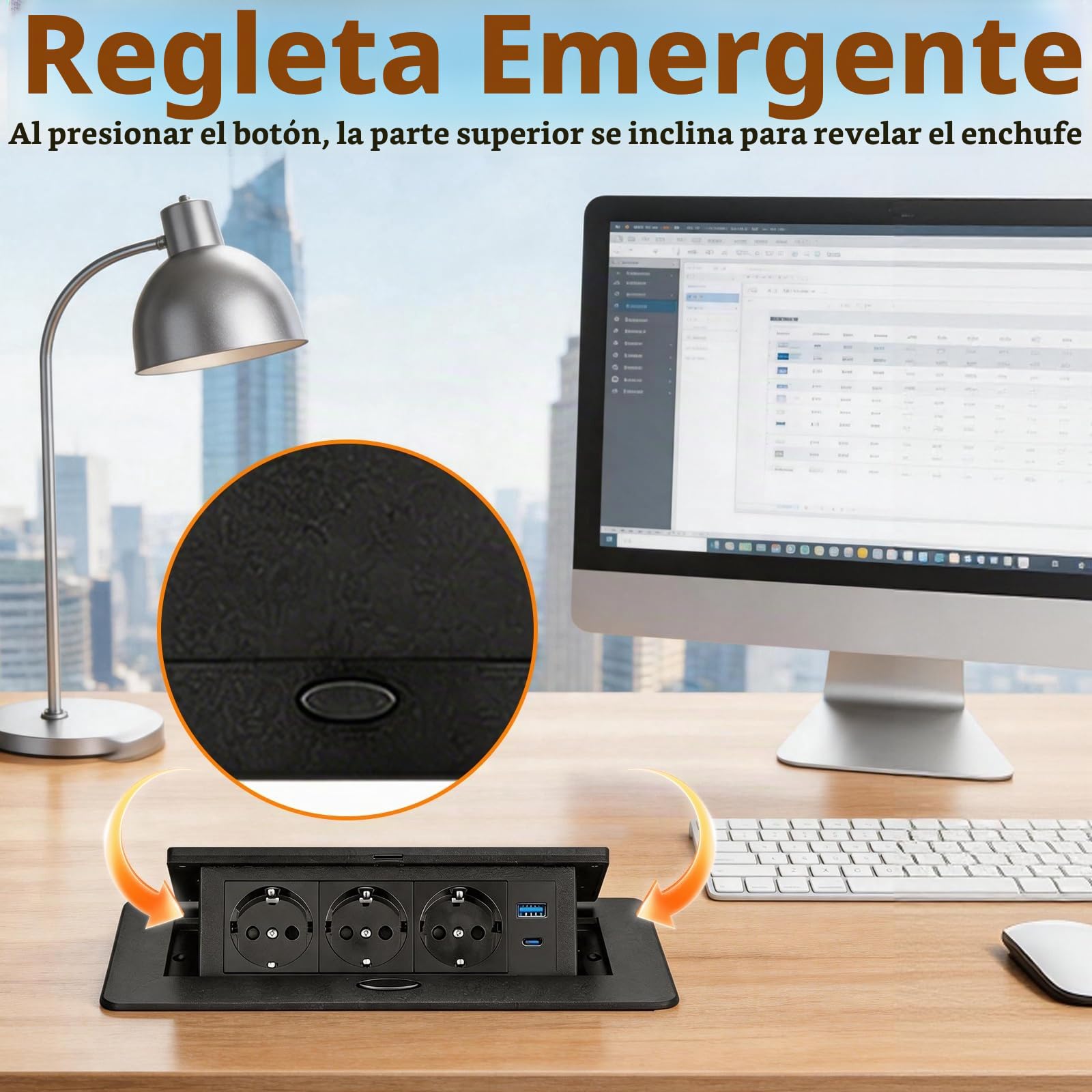 BRGD Enchufe Empotrable de Aluminio, Negro Regleta Retractil 3 Enchufes con Cable de 1,8m y USB para Mesa, Cocina, Banco de Trabajo y Lateral de Armario, 250 V/16 A