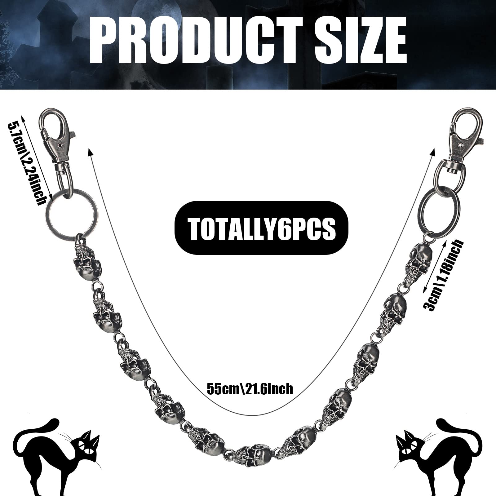 2 Packs Skull Pants Chains for Men Biker Chain Punk Heavy Skull Goth Wallet Chain Punk Skull Pants Chains for Men Wallet Key Pants Halloween Costumes