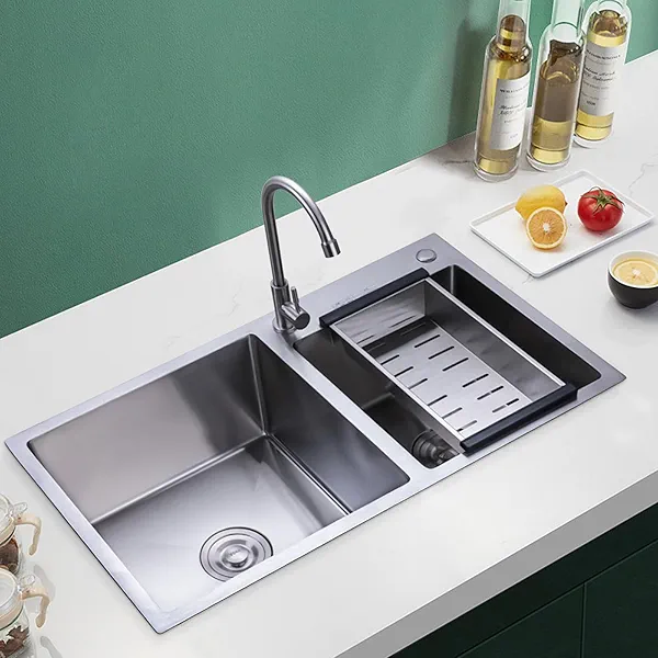 Drop-in Kitchen Sink, 30" x17'' Double Bowl Stainless Steel Built-in Kitchen Sink w/Drain Double Basin with Accessories Black for Garages, Laundry Rooms, Basements, Terraces, Bars, Bathrooms, etc