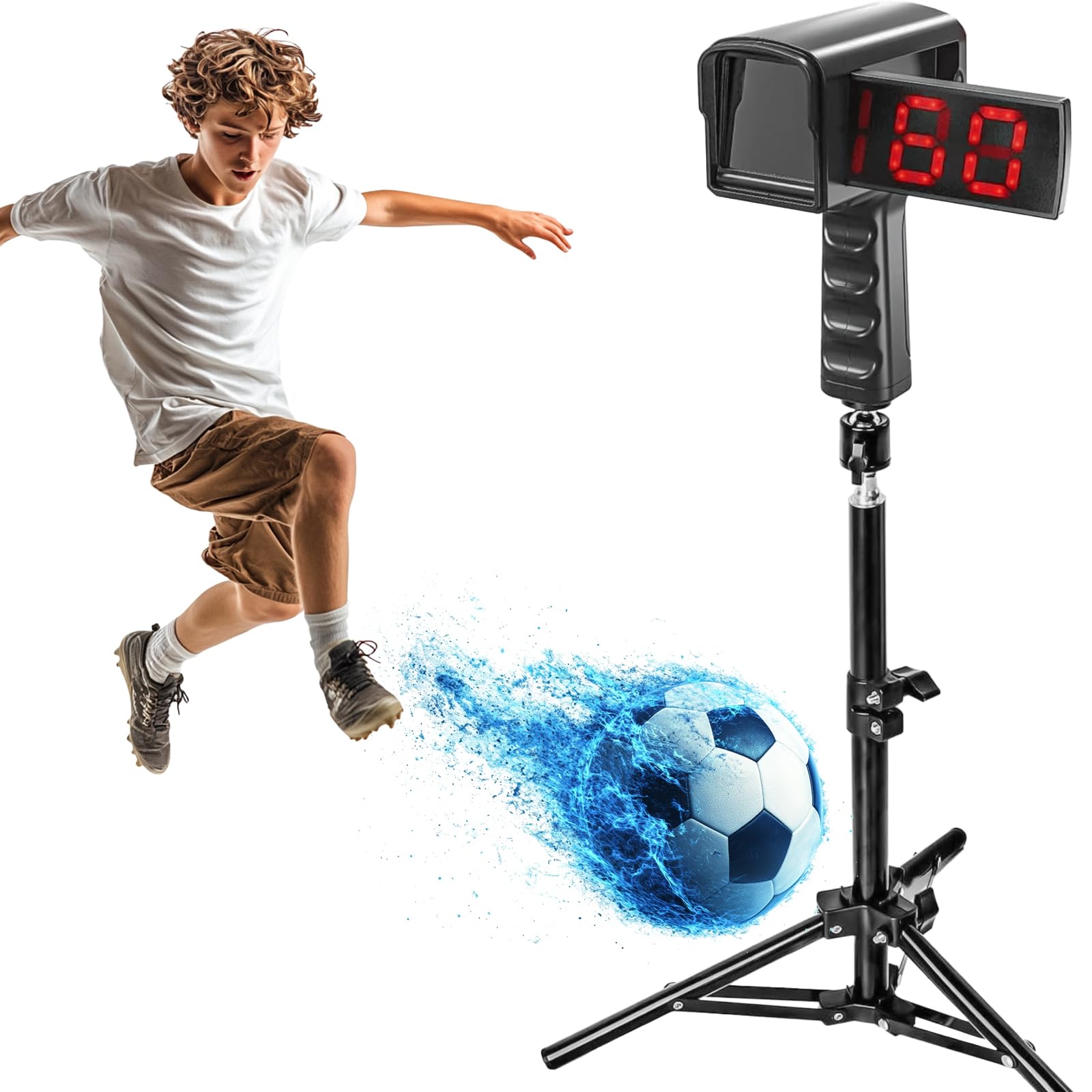 Playaput Speed Ball Radar – Geschwindigkeitsmesser für Bälle 5–199 km/h – Fußball, Tennis, Baseball – Handheld & Stativ – LED & LCD Anzeige