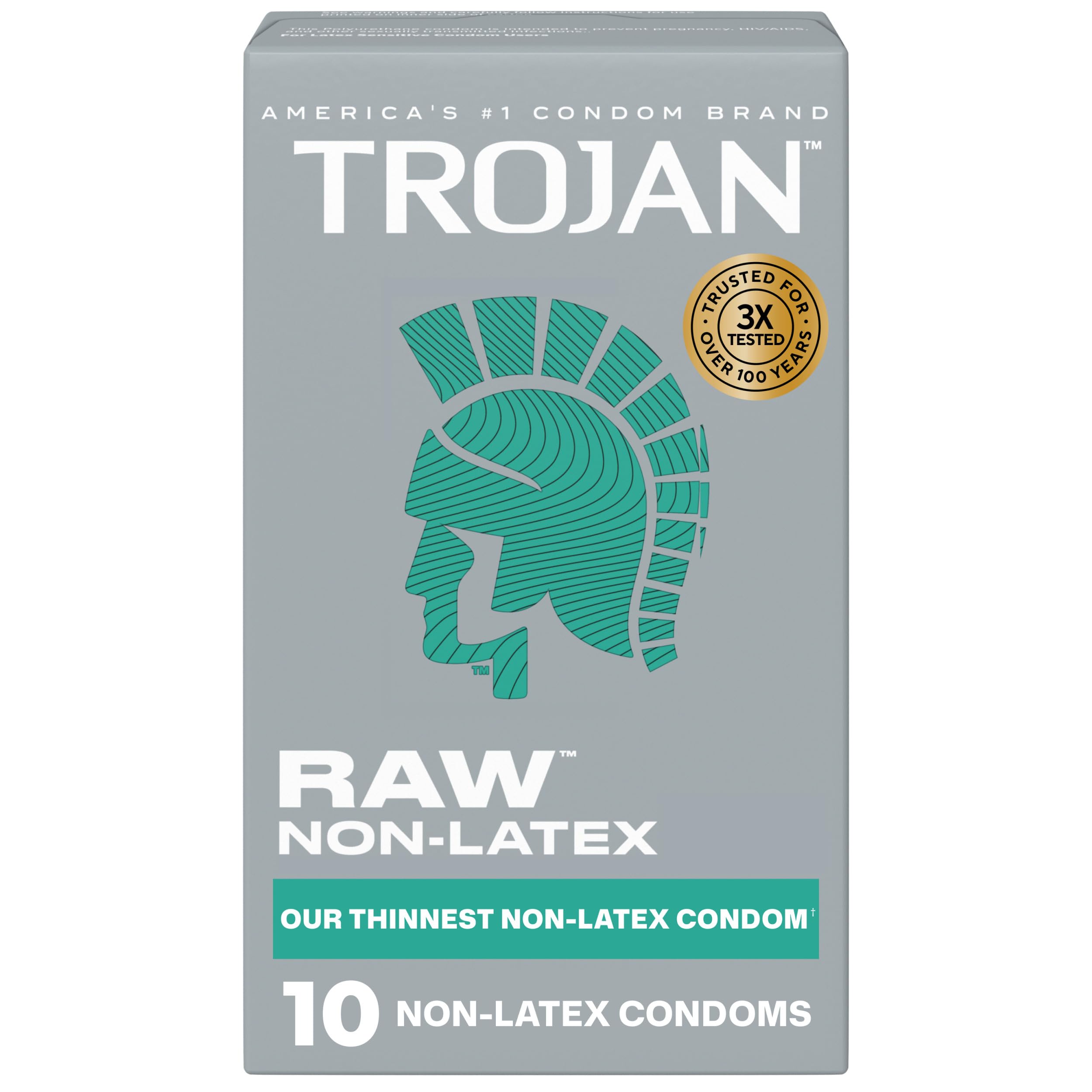 Trojan Raw Non-Latex Lubricated Thin Condoms for Men, 10 Count