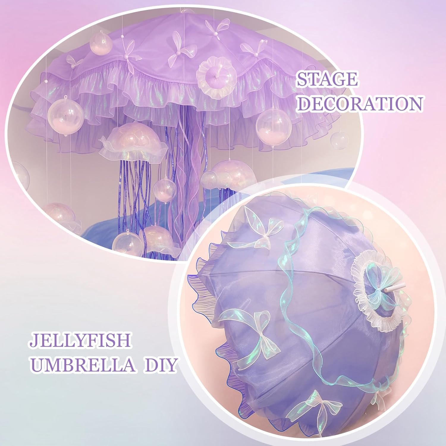 Newwiee 15ヤード フリル プリーツ シフォントリム ハロウィン オーガンザ フリル 玉虫色 リボン クラゲ生地 シフォン