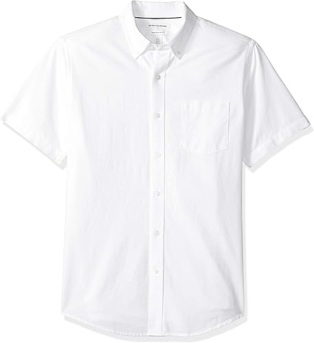 Tienda Essentials Camisa oxford, ajuste regular, de manga corta, con bolsillo, para hombre