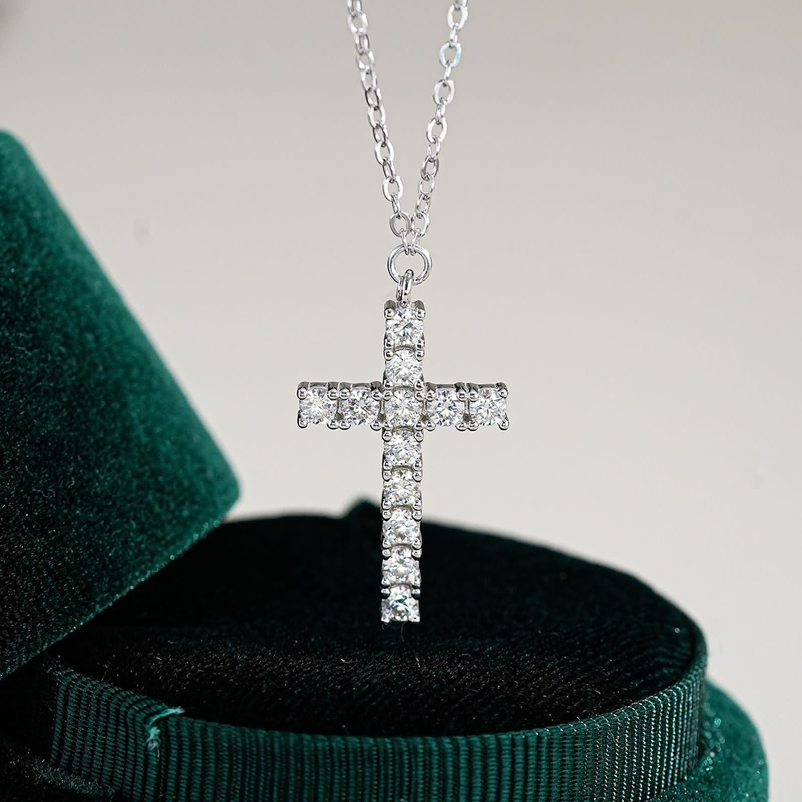 Collar de oro de 9 quilates con moissanita para mujer, collar de cruz de oro real para esposa