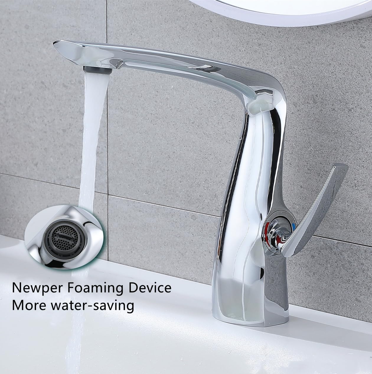 Grifo de baño de latón,Grifo de lavabo moderno,Mezclador de baño monomando,Cartucho cerámico,Espumador de ahorro de agua (cromo)