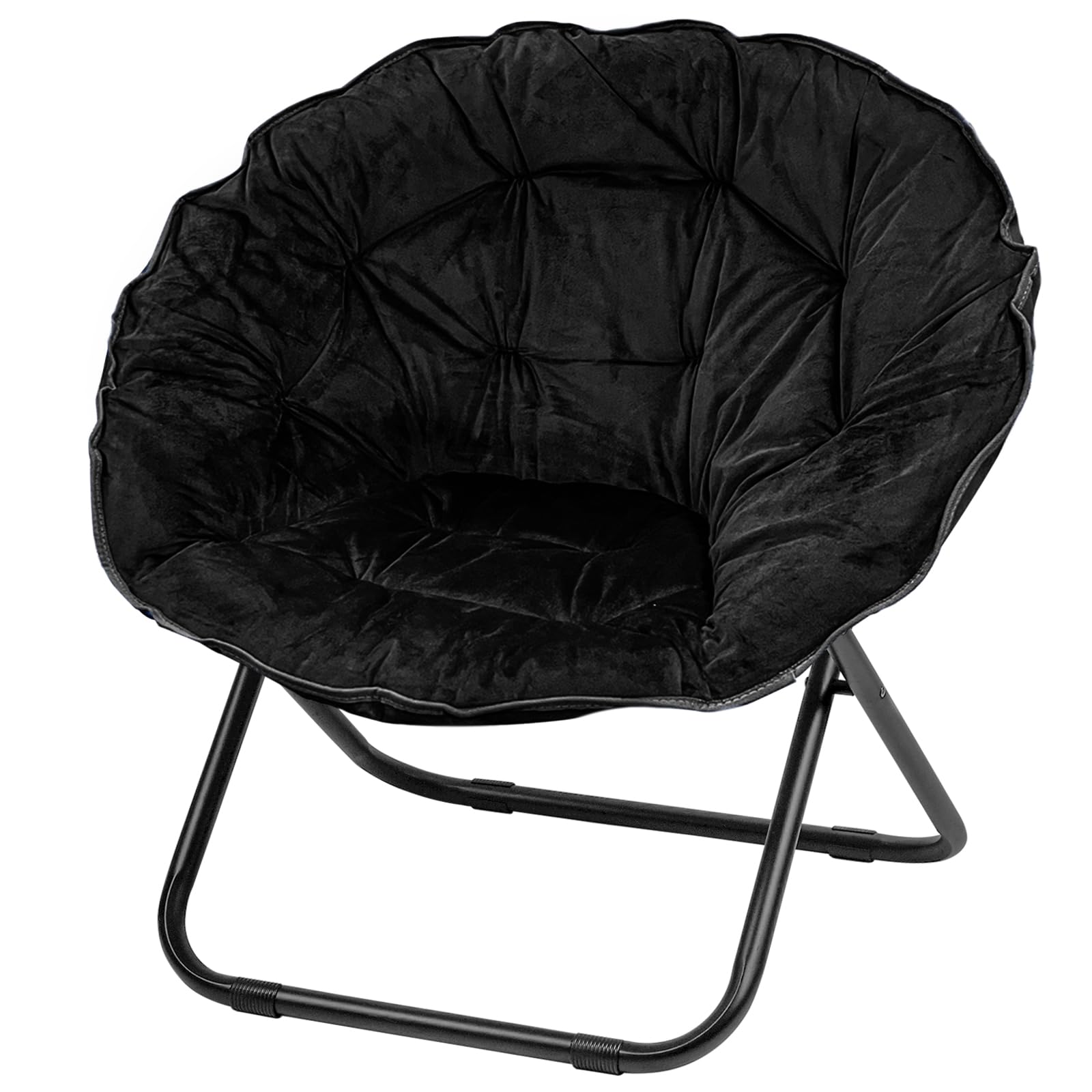 Saucer Chairs for Adults, Foldable Circle Moon Chair for Bedroom, Living Room, Faux Fur Round Chairs for Dorm and Apartment (Black)