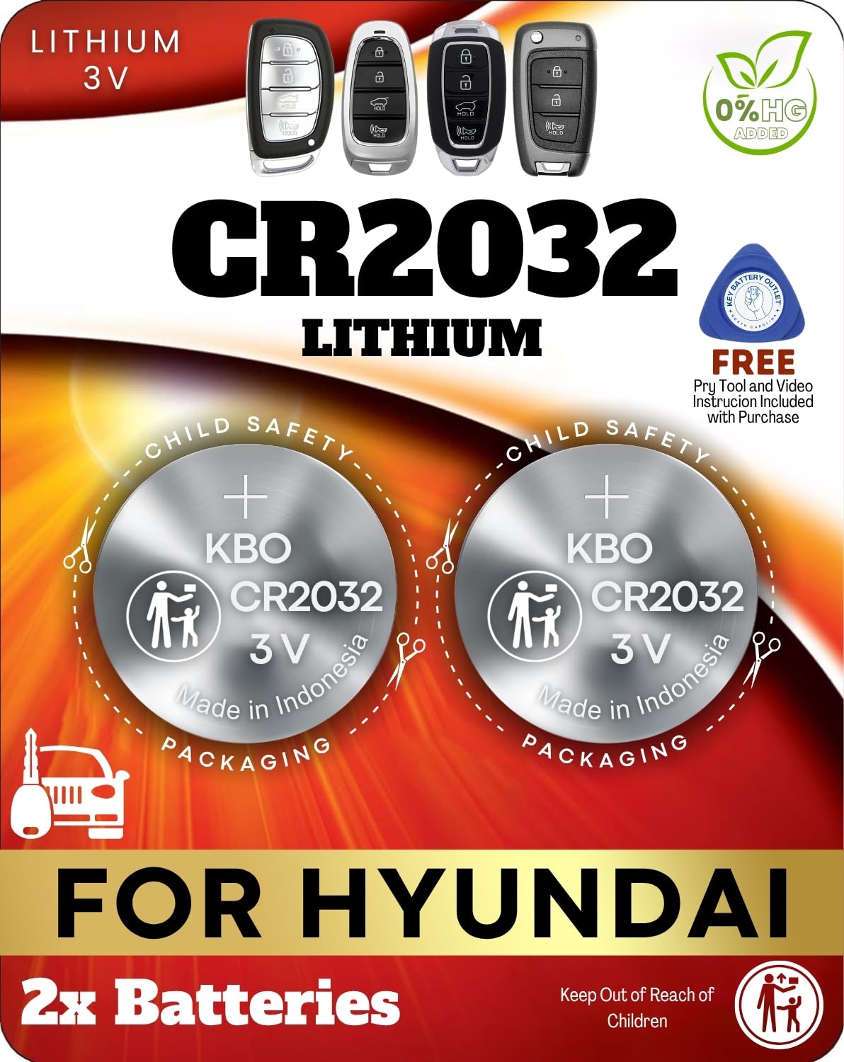 Key Fob Battery for Hyundai CR2032 (2 Pack) Oem Remote Replacement for Elantra Veloster Accent Tucson Sonata Santa Fe (OSLOKA-423T, 95430-F2300) Check Fitment Guide Free Pry Tool