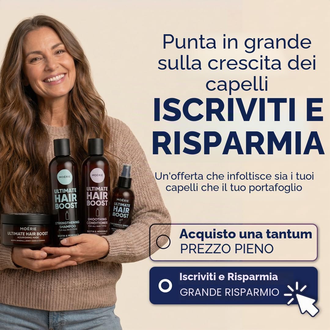 Set capelli Moérie shampoo e balsamo con maschera e spray, prodotti per crescita capelli premium, per capelli più lunghi e folti, prodotti volumizzanti capelli senza parabeni/silicone, 8 articoli