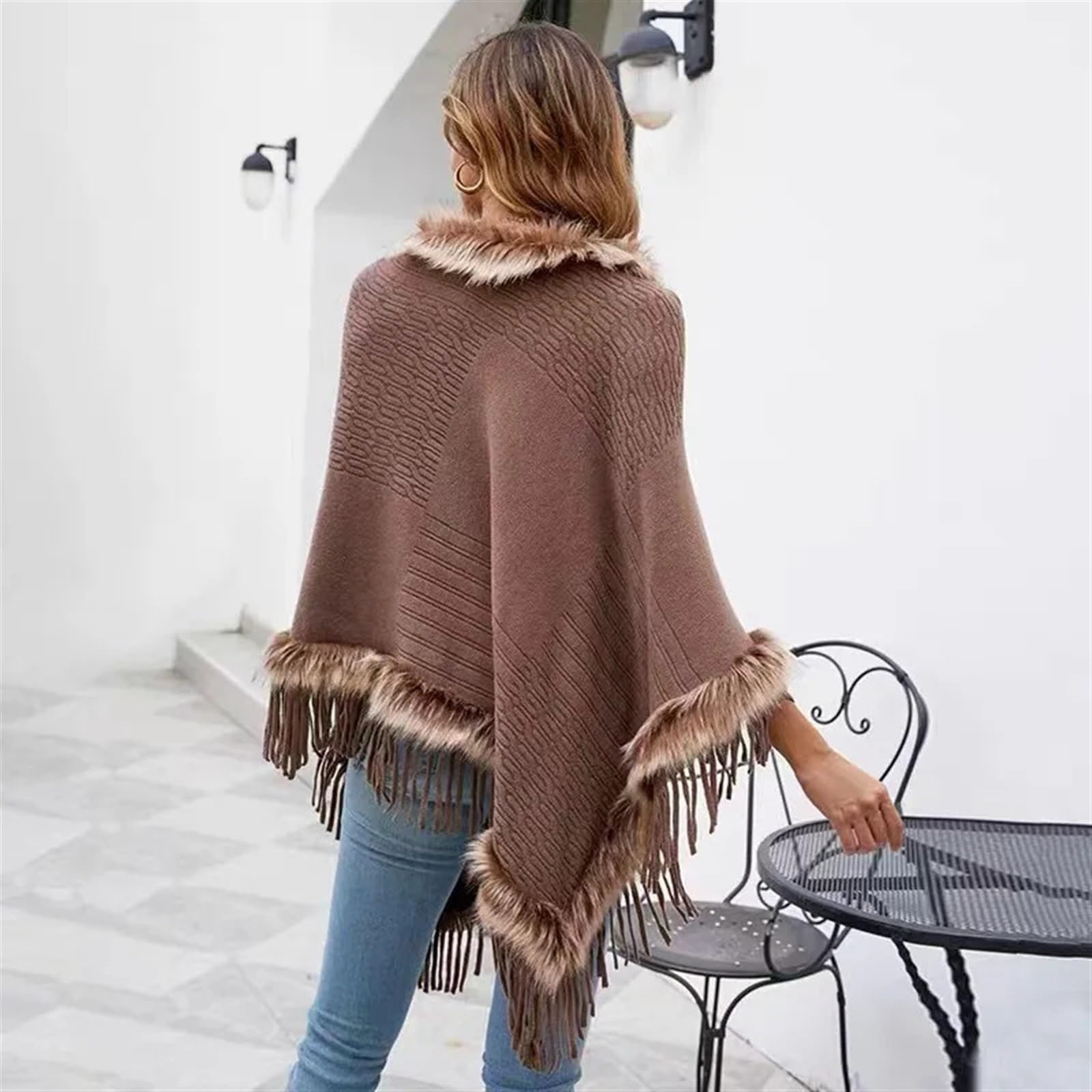 Poncho Lavorato A Maglia Da Donna Mantello poncho in maglia sottile e sciolto da donna, primaverile, autunnale, scialle, in for