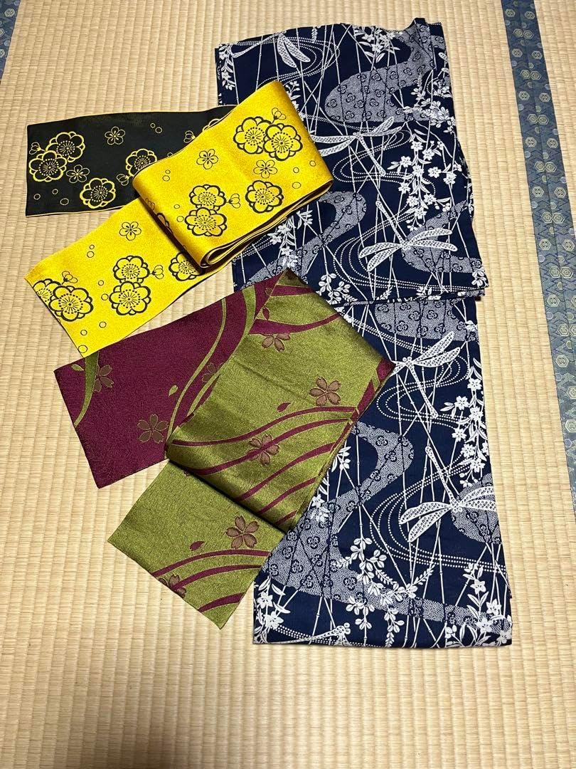 紺色トンボ柄 浴衣 半幅帯、2本のセット 浴衣 絞り浴衣 本場 有松絞り